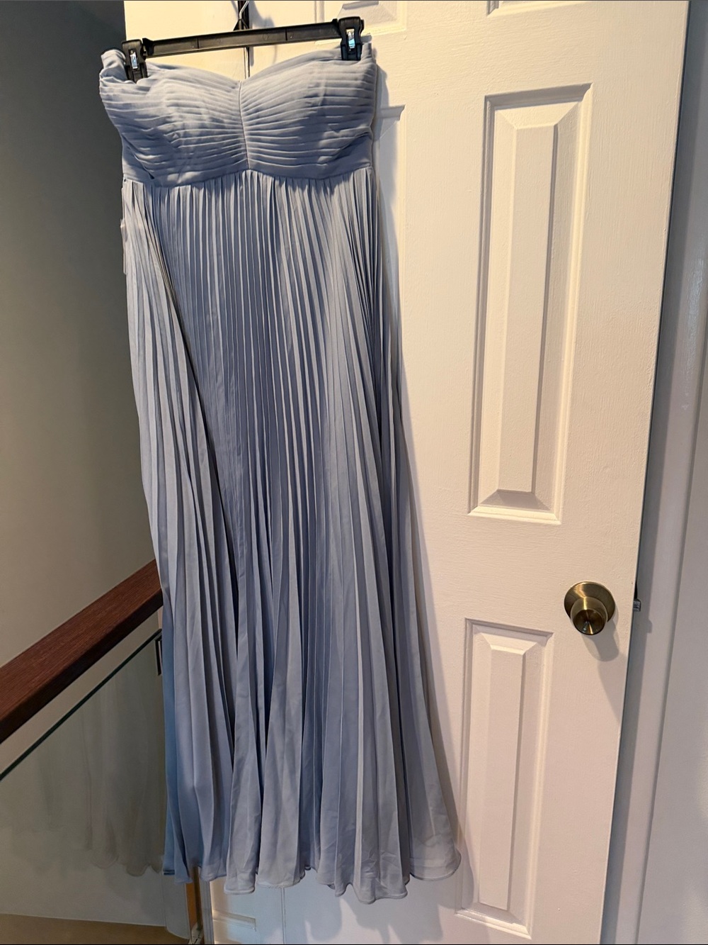 Los Angeles Apparel Pleated Strapless Maxi Dress in Light Blue